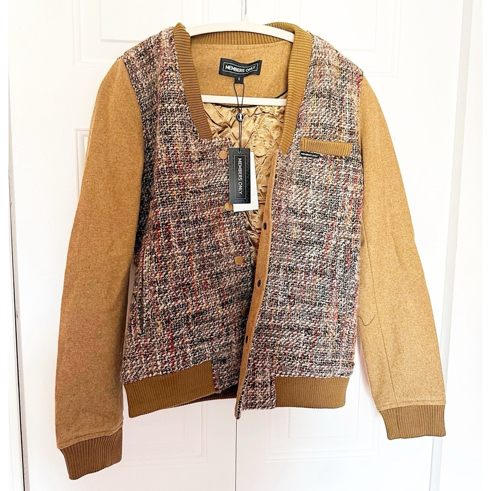 Members Only NWTs Tweed Varsity Jacket With Snap Down Buttons. Size S